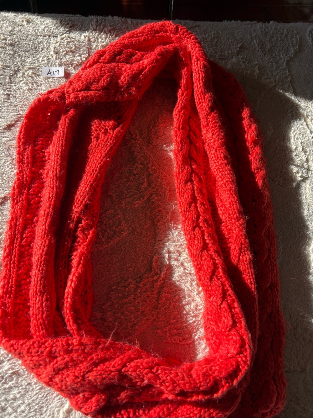 Red Cable Knit Infinity Scarf - Unbranded